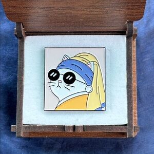 "Cat with a Pearl Earring" enamel pin Johannes Vermeer painting cartoon brooch
